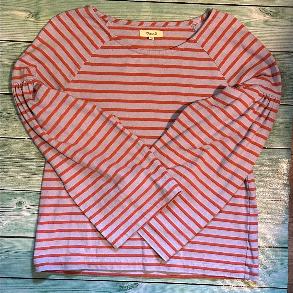 Madewell Light Blue and Rust Striped Knit Top